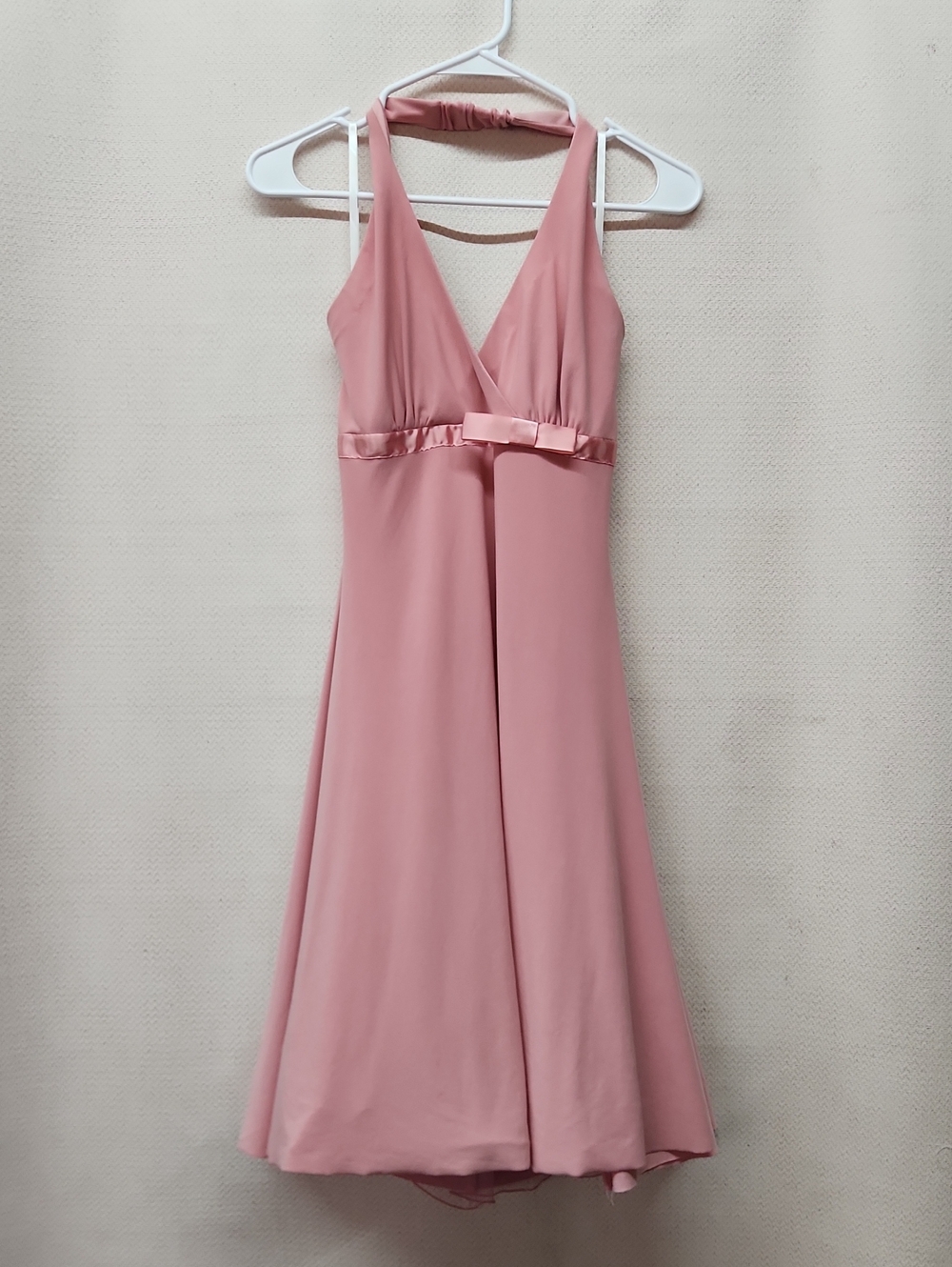 B. Smart Dusty Rose Halter Midi Dress with Bow